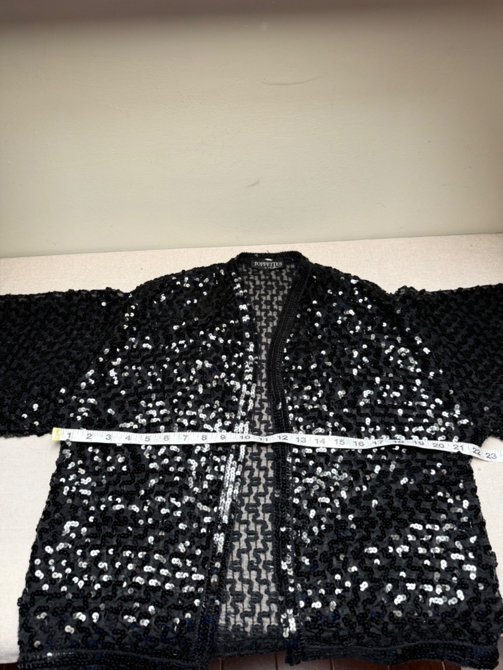 Vintage 80s Toppettes Black Sequin Evening Party Jacket Cardigan - Picture 7 of 9